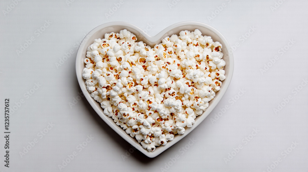 Delicious Buttery Popcorn in Heart Shaped Bowl White Background Eat Food Dish Meal Love Snack Movie Delicious Buttery Popcorn in Heart Shaped Bowl White Background Eat Food Dish Meal Love Snack Movie
