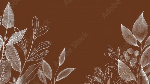 Elegant Botanical Line Art on Brown Background
