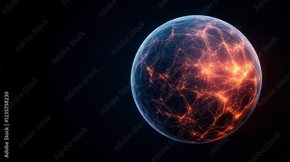 Abstract Digital Globe with Glow and Network Connections on Dark Background Abstract Digital Globe with Glow and Network Connections on Dark Background