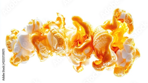 Intricate Detail of Single Popped Kernel of Popcorn on White Background