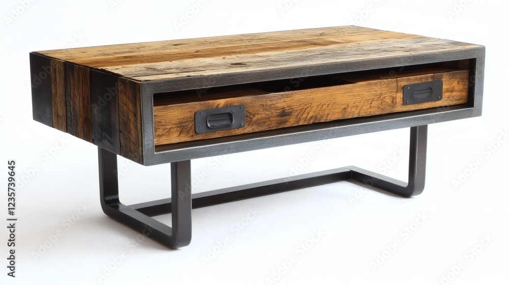 Rustic Reclaimed Wood Coffee Table with Metal Frame and Drawer Rustic Reclaimed Wood Coffee Table with Metal Frame and Drawer