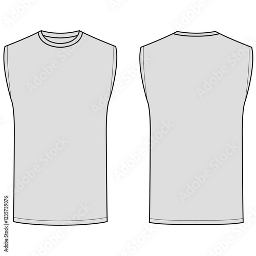 Mens straight cut sleeveless tank top vector illustration. Fitness tank top mock up design