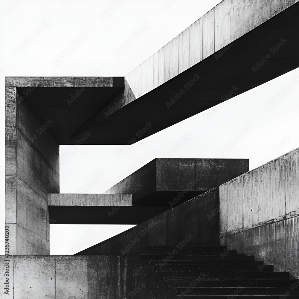 Fototapeta premium Architectural Symmetry: A stark, monochrome study of modern architecture, showcasing geometric shapes, clean lines, and the interplay of shadows and light to create a minimalist, artistic composition.