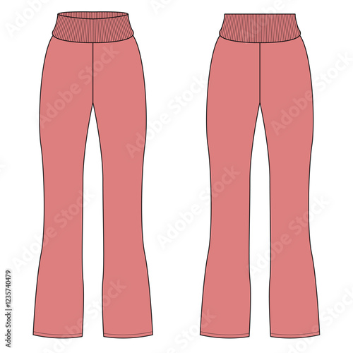 Fold over wide leg pant vector illustration. Pants mock up editable	
