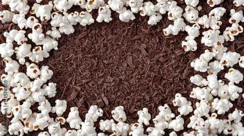 Artistic Arrangement of Popcorn and Chocolate Shavings in Frame