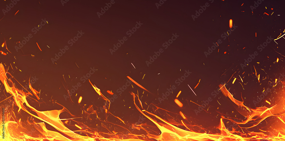 Fiery orange and red flames and embers against a dark background. Fiery orange and red flames and embers against a dark background.