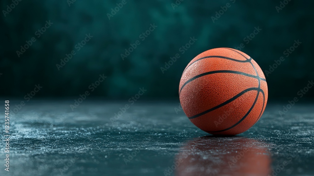 Realistic Basketball on Smooth Surface With Dark Textured Background Realistic Basketball on Smooth Surface With Dark Textured Background