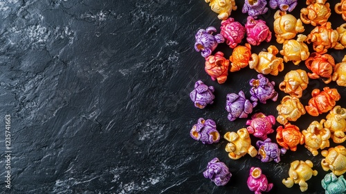 Artistic Multicolored Popcorn Arrangement on Black Slate Board