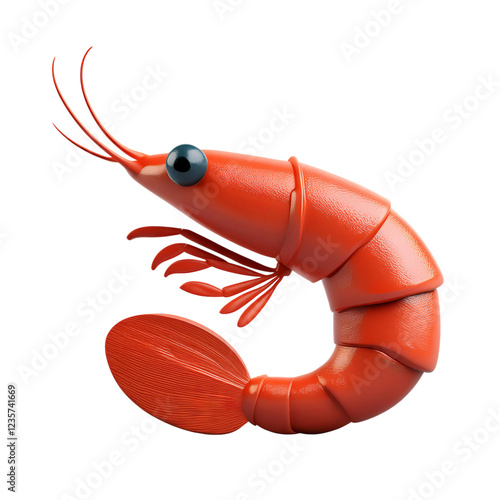 Cartoon Style Bright Red Shrimp with Big Eyes and Curved Body, isolated on transparent background
