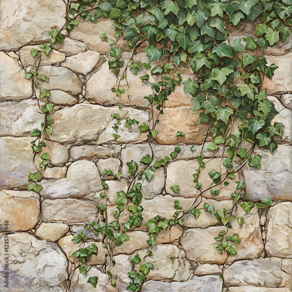 Ivy on Stone Wall: Lush green ivy vines gracefully cascade down a rustic stone wall, creating a beautiful contrast of textures and colors. The image evokes a sense of quiet growth and natural beauty. Ivy on Stone Wall: Lush green ivy vines gracefully cascade down a rustic stone wall, creating a beautiful contrast of textures and colors. The image evokes a sense of quiet growth and natural beauty.
