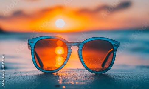 Wallpaper Mural Sunglasses Reflecting Sunset on Sandy Beach Torontodigital.ca