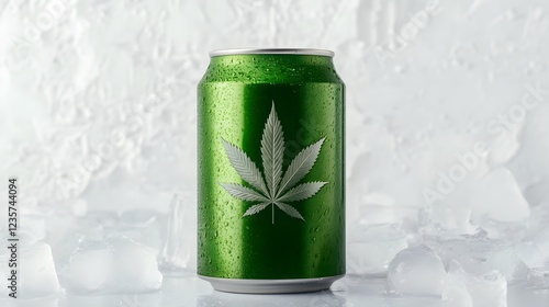 Wallpaper Mural Cannabis-infused Soda Can Standing Upright with Refreshing Ice Cubes on White Background Torontodigital.ca