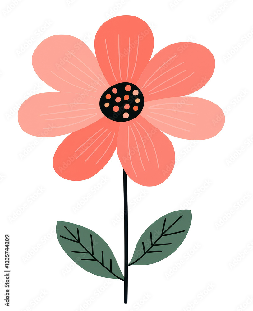 Minimalist floral illustration featuring a simple flower design with leaves. Perfect for modern decor, cards, and digital art projects. Isolated on transparent background, png. Minimalist floral illustration featuring a simple flower design with leaves. Perfect for modern decor, cards, and digital art projects. Isolated on transparent background, png.