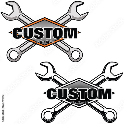 Custom garage emblem logo with crossed wrenches