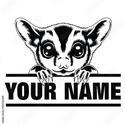 Black and white sugar glider peeking vector illustration.