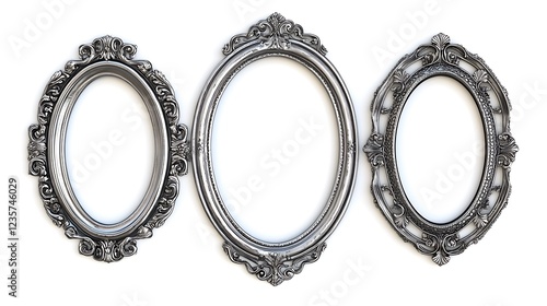 vintage silver ornate circular metal picture frames with intricate filigree