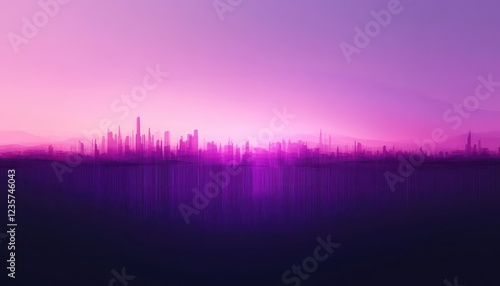 Pink Cityscape Skyline at Sunrise Abstract Art