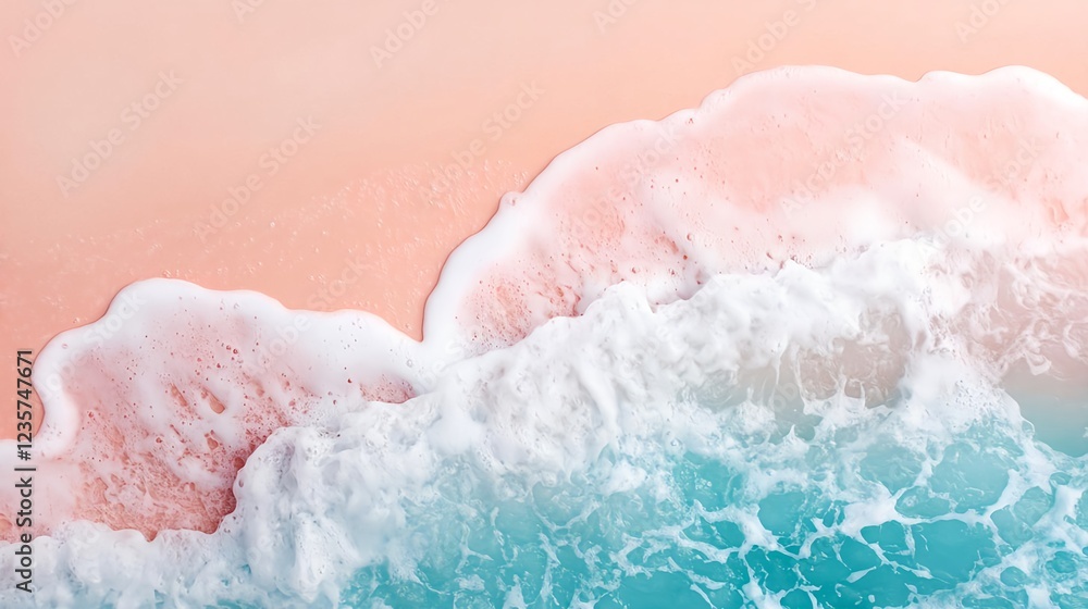 Fototapeta premium Serene Coastal Vista: Pink Sands Meet Azure Waves