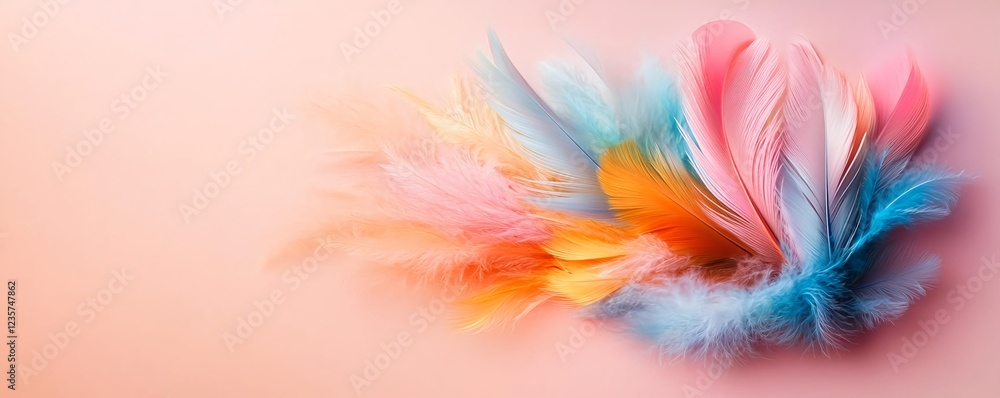 Obraz premium A delicate cluster of pastel feathers, soft hues, light and airy. Dreamy pastel palette.
