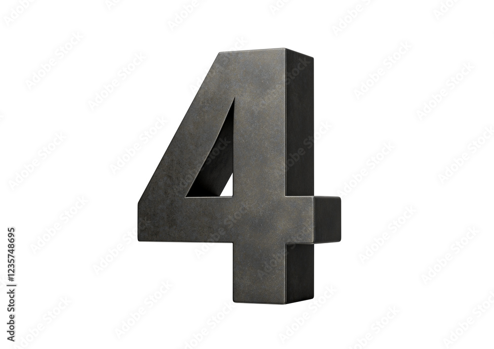 Fototapeta premium Number Four 4 Digit Made Of Gray Smooth Cast Iron 3d Illustration