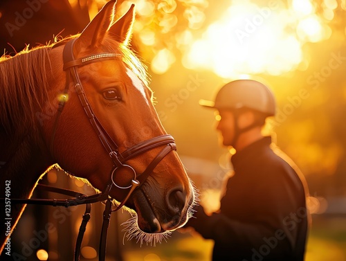 Close Up Brown Horse Golden Hour Sunset Rider Portrait