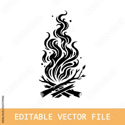 Fire icon collection. Fire flame symbol. Bonfire silhouette logotyp
