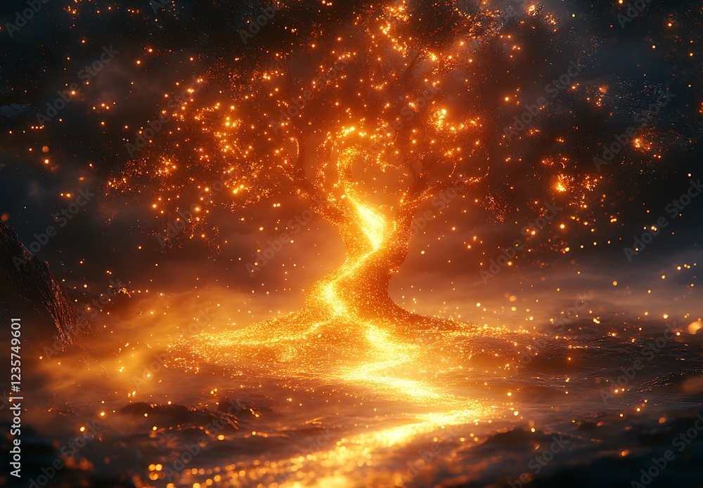 fiery swirling galaxy with bright stars and warm hues
fiery swirling galaxy with bright stars and warm hues