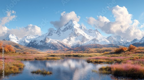 Autumnal mountain lake reflection, scenic landscape (5)