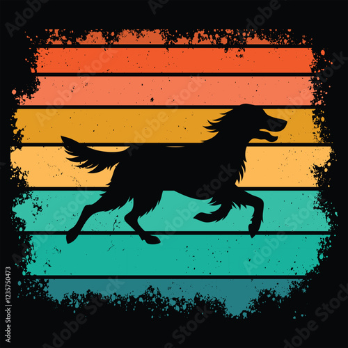 Retro Sunset Illustration with English Setter Dog
