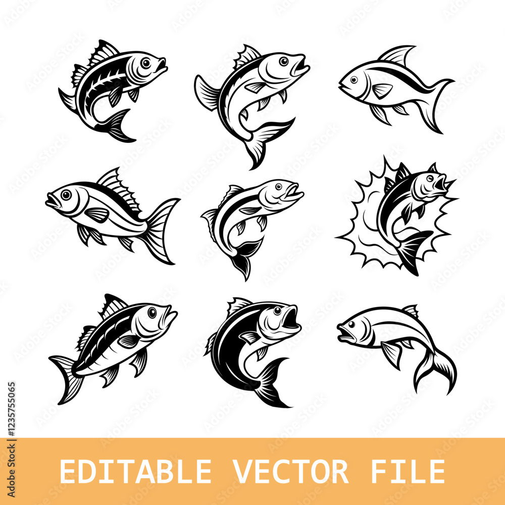 Fish Vector Illustration in Monochrome Style Fish Vector Illustration in Monochrome Style