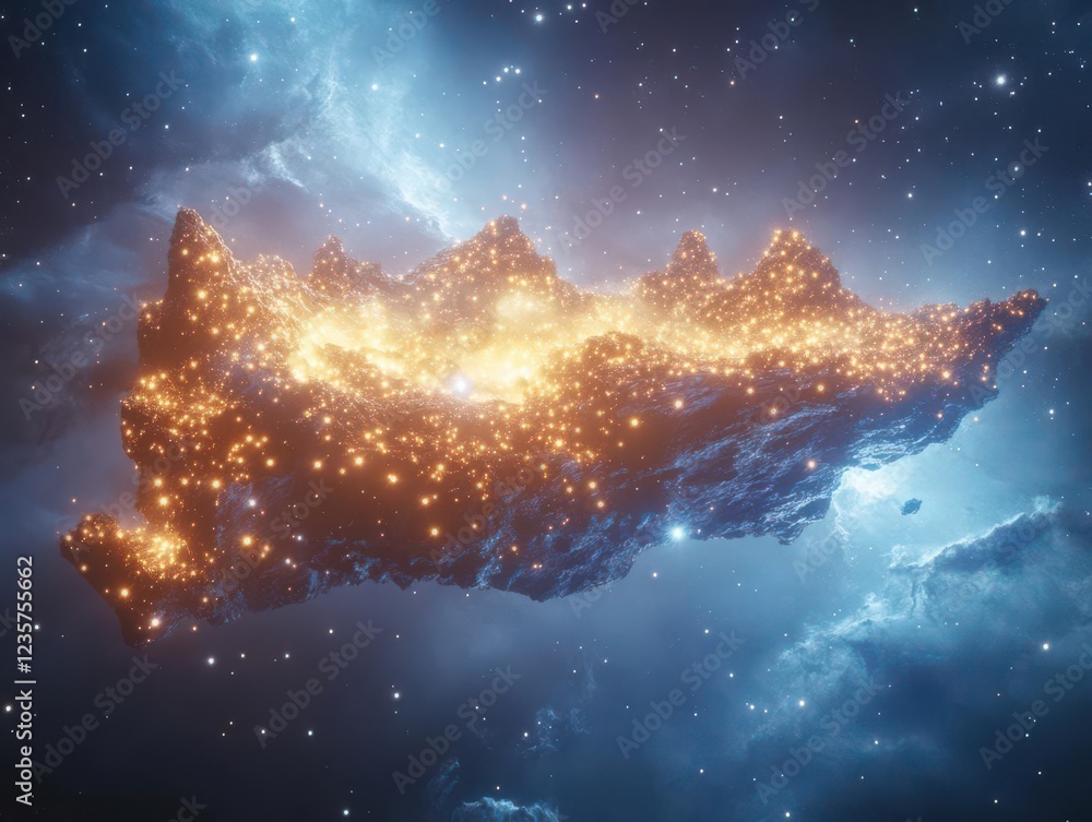 Fototapeta premium An otherworldly entity crafted from sparkling star clusters, floating in a void of cosmic secrets, surreal, photorealistic CG