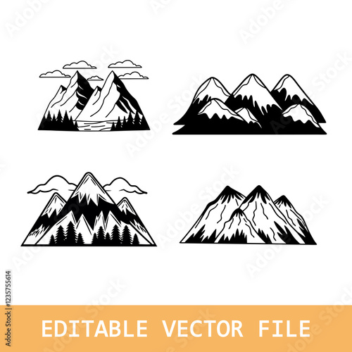 mountain ranges silhouette collection set
