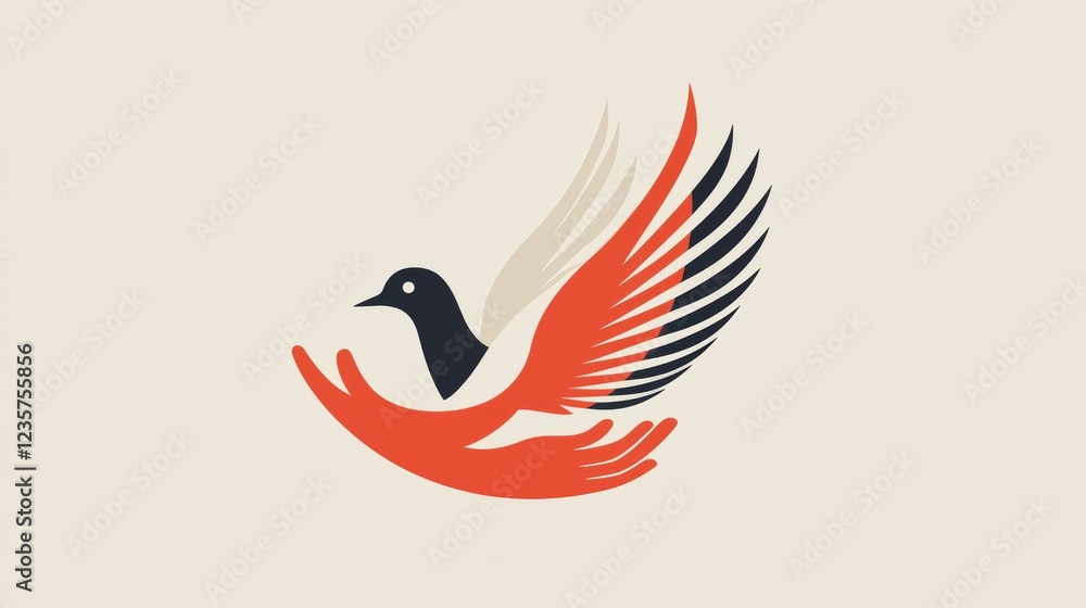 Vibrant abstract bird design with outstretched hands in artistic style. Generative AI Vibrant abstract bird design with outstretched hands in artistic style. Generative AI