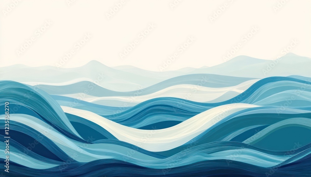 Abstract Blue Waves Over Misty Mountains Abstract Blue Waves Over Misty Mountains