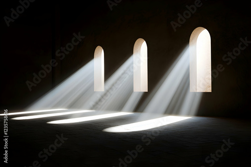 Wallpaper Mural This image showcases a serene interplay of light and shadow cast through arched windows, creating a tranquil atmosphere in an interior space, inviting viewers to reflect and explor Torontodigital.ca