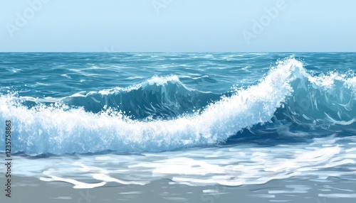 Ocean Wave Crashing on Sandy Shore