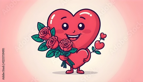 Heart-shape Character Holding Flower Valentine’s Day Wedding Anniversary
