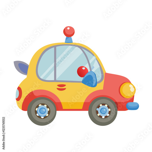 Cartoon clown car sticker, vector illustration