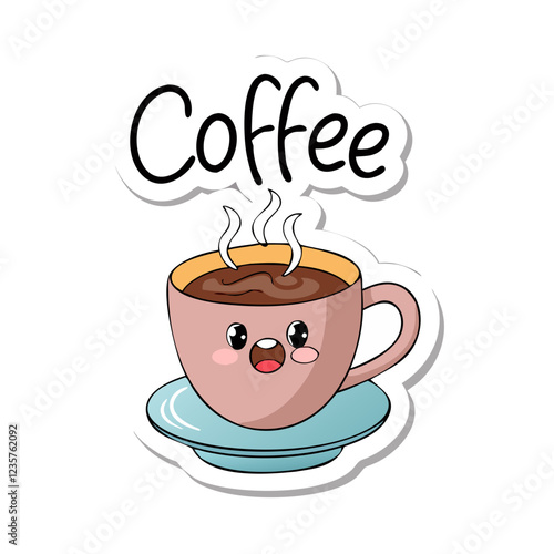 Smiling coffee cup vector illustration, warm beverage icon