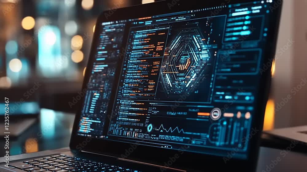 Laptop Screen Displaying Complex Code and Data Visualizations Laptop Screen Displaying Complex Code and Data Visualizations