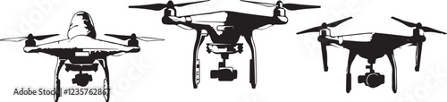 Set FPV Drone. Hand drawn vector illustration	