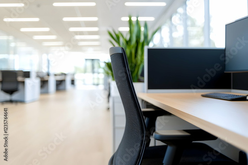 Wallpaper Mural A modern office space featuring sleek desks, ergonomic chairs, and bright lighting. Green plants add a touch of nature, creating a productive and inviting environment. Torontodigital.ca