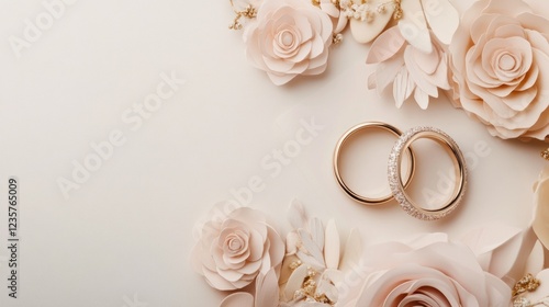 Elegant Wedding Rings Adorned with Delicate Blush Roses