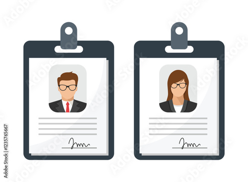 Driver license icon in flat style. Identification document vector illustration on isolated background. Profile card sign business concept.