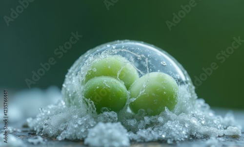 Frozen green fruit encapsulated in ice photo