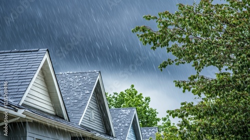 House roofs battered by heavy rain and hail