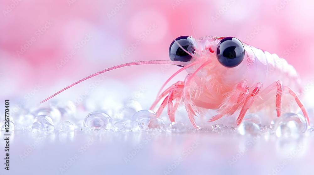 Pink krill closeup, ocean background, aquatic life, science Pink krill closeup, ocean background, aquatic life, science