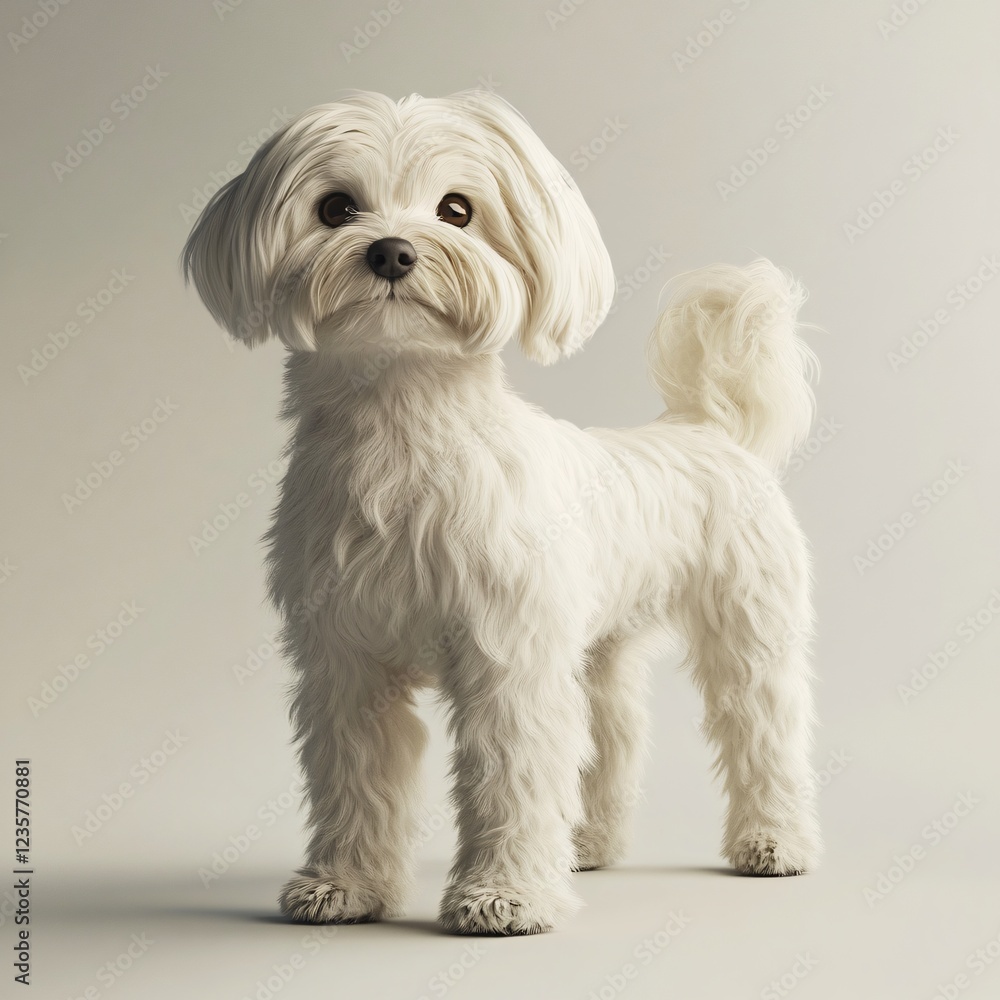 Adorable Fluffy White Maltese Dog Puppy Standing Studio Shot Adorable Fluffy White Maltese Dog Puppy Standing Studio Shot