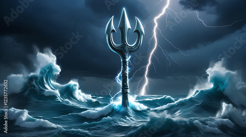 Trident of the ancient Roman god Neptune photo