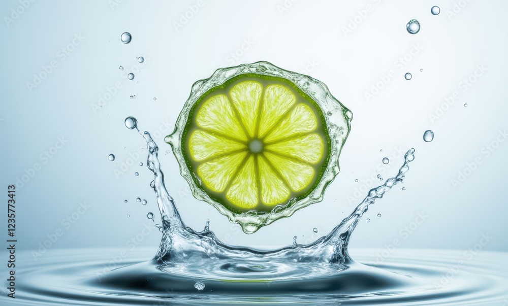 Fresh lime slice splashing in water Fresh lime slice splashing in water